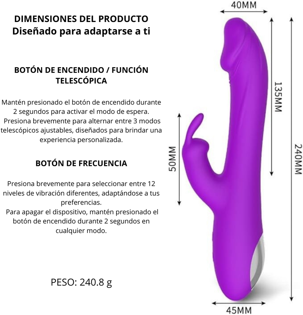 Vibrador Rabbit de silicona ultrasuave con 12 modos