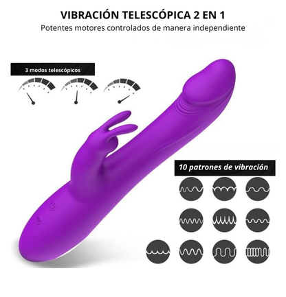 Vibrador Rabbit de silicona ultrasuave con 12 modos
